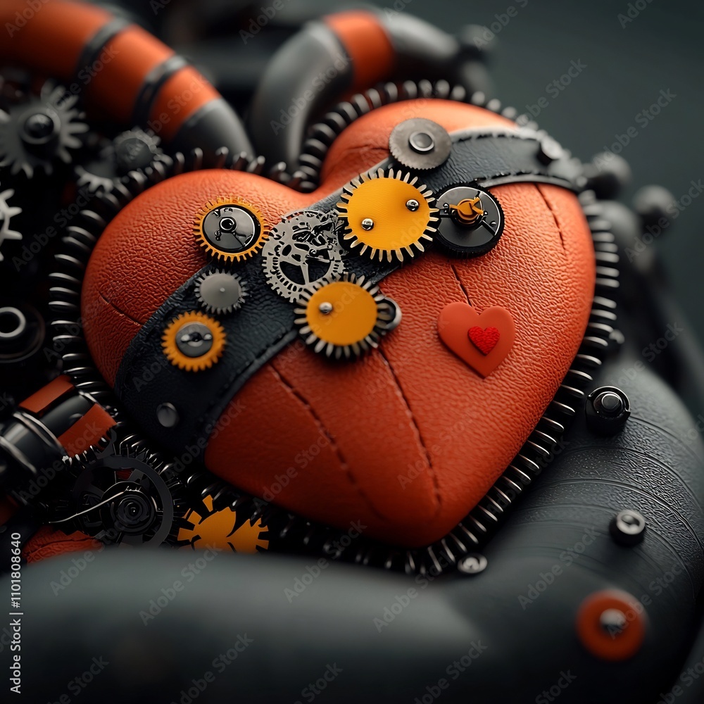 Poster intricate clockwork heart moody cinematic 3d render of mechanical gears and mechanisms in a dark ste