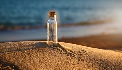 砂の上に佇む透明なビンが醸す静寂の瞬間
