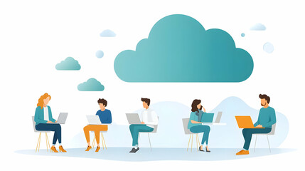 Modern Office Team Collaboration Cloud Computing Workspace with Laptops