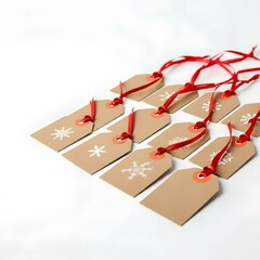 Perfect for DIY wrapping tutorials or seasonal product branding, featuring gift tags and ribbons in a clean presentation.