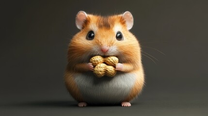 A cute hamster holding nuts, showcasing its fluffy fur and adorable expression, perfect for pet lovers and animal enthusiasts.