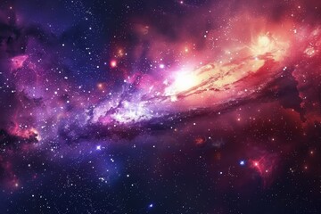 Colorful spiral galaxy in deep space with stars and glowing dust.