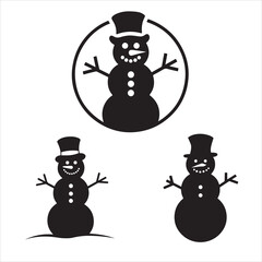 set of vector different types of snowman silhouette