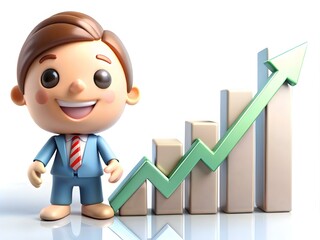 Business Growth Graph with Green Arrow in Glossy Image - Copy Space for Performance Insights