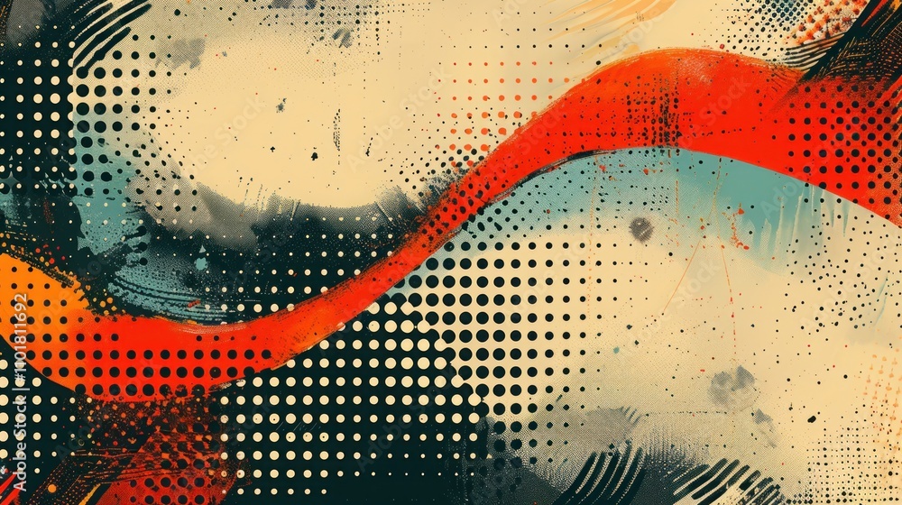 Poster abstract design featuring vibrant colors and dotted patterns for graphic use.
