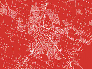 Christmas Map of Zamora, Mexico in Snowy White on Festive Red Background.