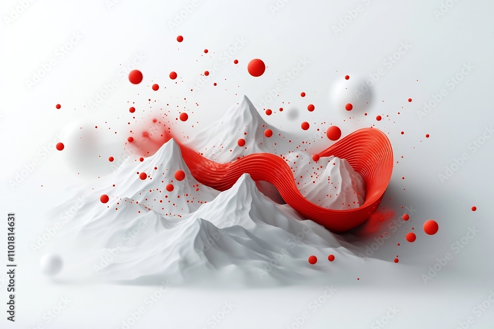 Poster captivating fractured landscape of vibrant flowing red shapes and patterns in bright white 3d settin