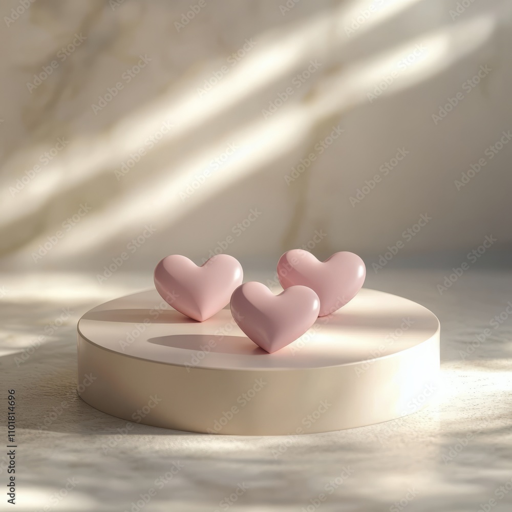 Poster romantic setting with floating heart shapes in a serene environment