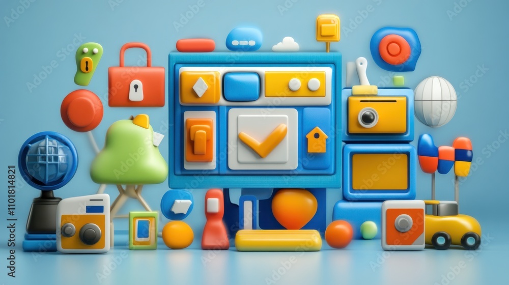 Aufkleber colorful abstract 3d render of internet icons