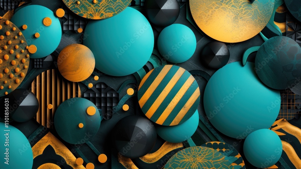 Aufkleber abstract composition of colorful geometric shapes and patterns.