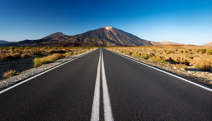long empty road with a mountain in the background