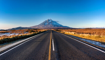 Fototapeta premium long empty road with a mountain in the background