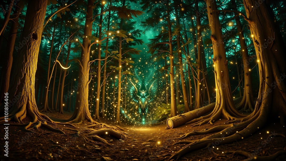 Wall mural A forest with glowing trees