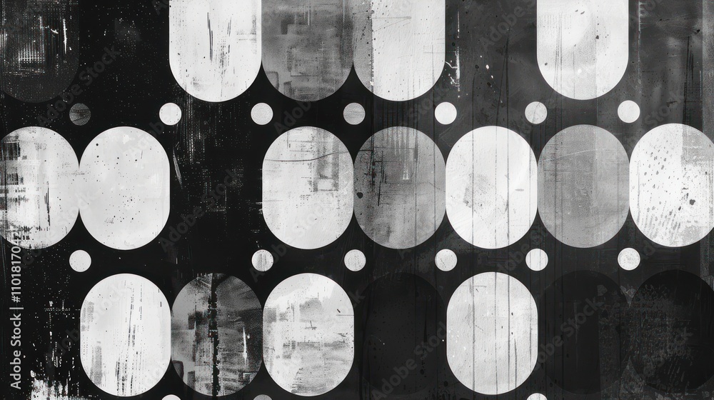 Poster abstract black and white pattern featuring ovals and circles, creating a modern graphic design.