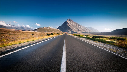 Naklejka premium long empty road with a mountain in the background
