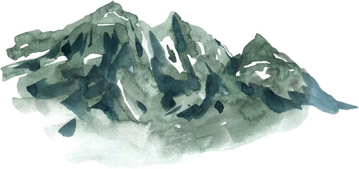 Watercolor isolated winter mountains