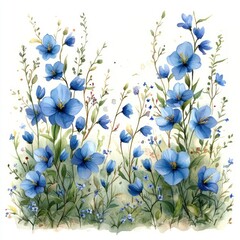 A vibrant illustration of blue flowers in a natural setting, showcasing beauty and tranquility.