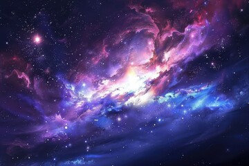 Glowing Purple and Blue Nebula with Bright Stars