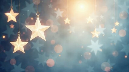 Glowing stars hang on a bokeh background.