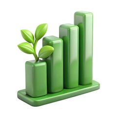 Business Growth Chart Green Leaves Glossy Image Sustainable Performance Concept with Copy Space