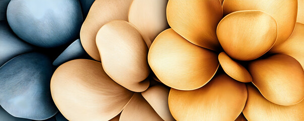 Abstract Golden and Blue Flower Petals Background,  Elegant, Textured Floral Design for Luxury Applications