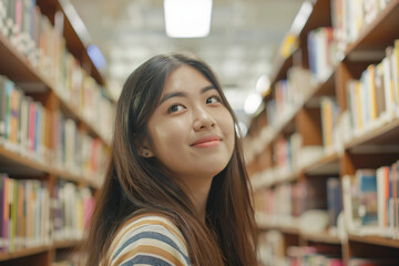 Generative AI Portrait of a Smiling Student in a Library