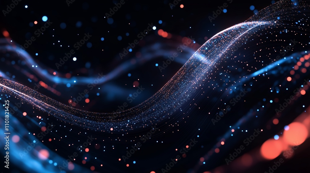 Poster colorful particles swirl in vibrant patterns creating a dynamic visual experience