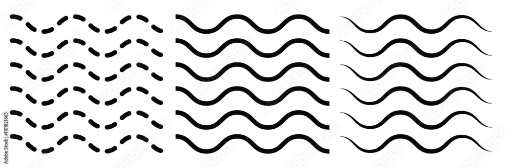 Poster set of wavy horizontal lines. regular black and white zigzag chevron pattern, seamless zig zag line 