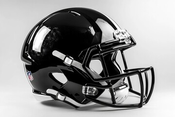 Fototapeta premium A close-up shot of a black football helmet on a white background, great for sports-themed designs or illustrations