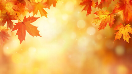 Beautiful orange and golden autumn maple leaves with blurred park background in sunlight