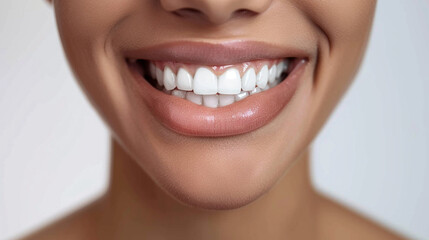 Obraz premium Close-Up of a Woman's Smile with Perfectly White Teeth