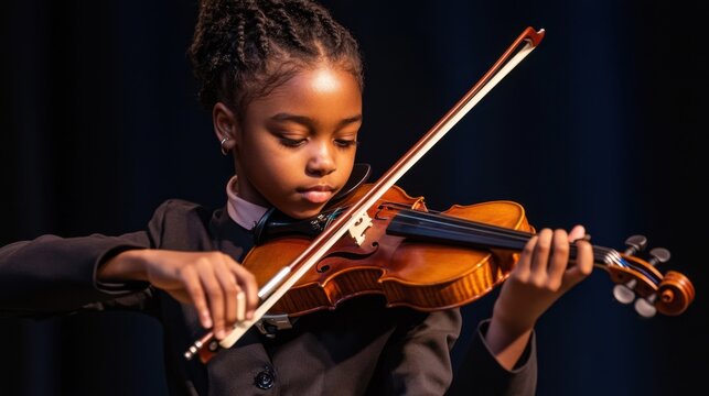 Young African American Girl Playing Violin, Musical Talent, Classical Music
