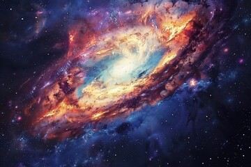 Colorful spiral galaxy with bright center and stars in deep space