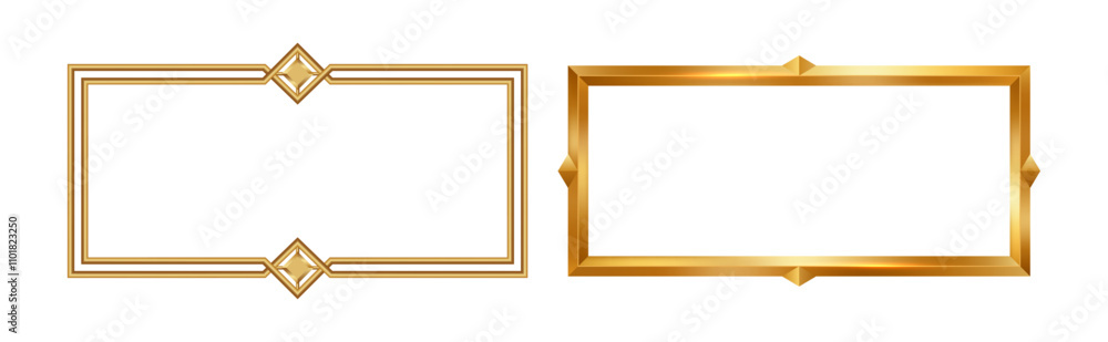 Poster Rectangle classic frame of gold for ui game design. Vector classical picture framing framework with copy space, blank decorative framing for exhibitions and modern arts