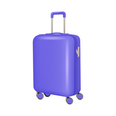 Suitcase with wheels and handle, isolated realistic baggage for traveling and trips. Vector packed bag for vacation or trip, plastic luggage with zipper. Handbag with personal belonging