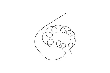 Human brain continuous one line drawing and simple isolated outline vector design