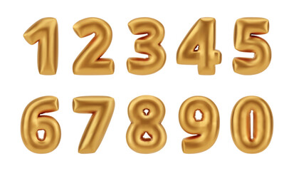 Glossy inflated balloon font. Vector isolated realistic numbers for birthday or holiday decoration. Letters and symbols typography, typeface for trendy decor and art. Playful and bright