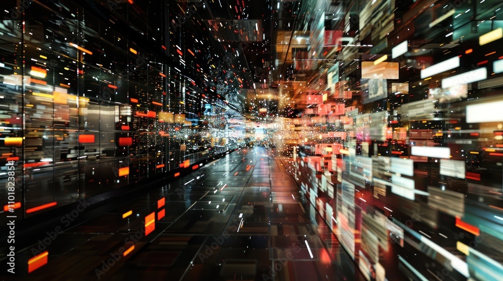 Aufkleber abstract representation of digital data flow in a futuristic environment.