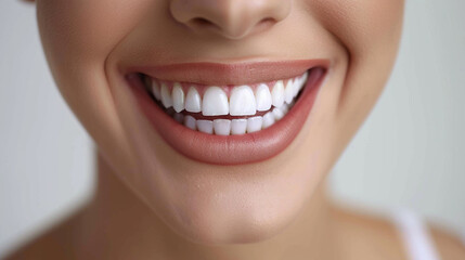 Obraz premium Close-Up of a Woman's Smile with Perfectly White Teeth