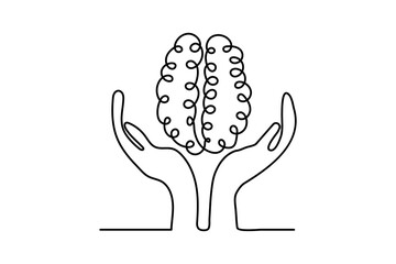 Human brain continuous one line drawing and simple isolated outline vector design
