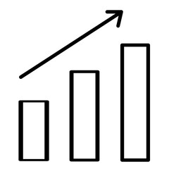 Growth Chart Icon: Simple line art icon depicting a bar graph with an upward arrow, symbolizing growth, progress, and positive trends. perfect for presentations, reports, and infographics.  