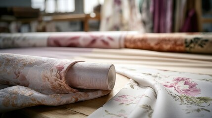 Elegant Fabric Rolls Floral Prints, Textures, and Design Studio