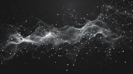 Fototapeta premium Abstract representation of cosmic elements with interconnected nodes and flowing particles.