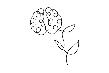 Human brain continuous one line drawing and simple isolated outline vector design