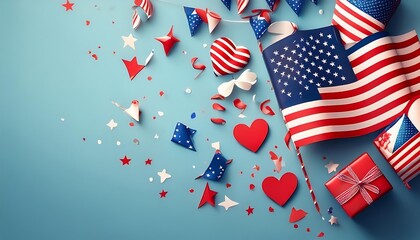 Obraz premium Independence Day decorations feature a vertical design with American flags, heart shape_1(1118)