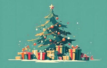 Illustration of Christmas tree with gift boxes