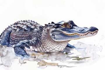 Fototapeta premium A beautiful watercolor illustration of a large alligator in its natural habitat