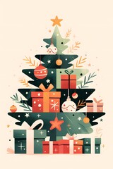Illustration of Christmas tree with gift boxes