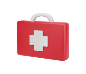 First aid realistic 3d kit with medicine, isolated medical box or container with pills, capsules and other medical items to help people at emergency situations. Assistance and saving life
