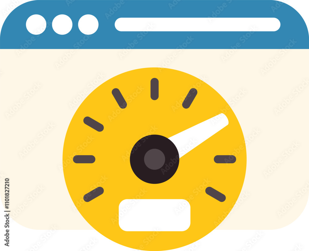 Poster browser window with speedometer showing high website speed test result